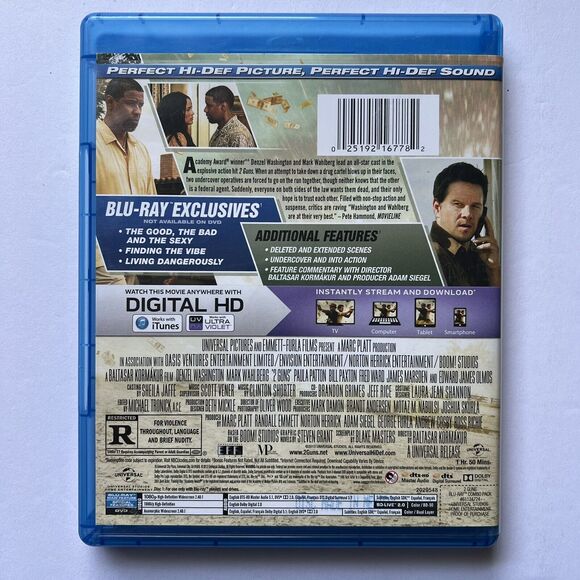 2 Guns Blu Ray Movie Denzel Washington and Mark Wahlberg Action Adventure - Picture 2 of 6